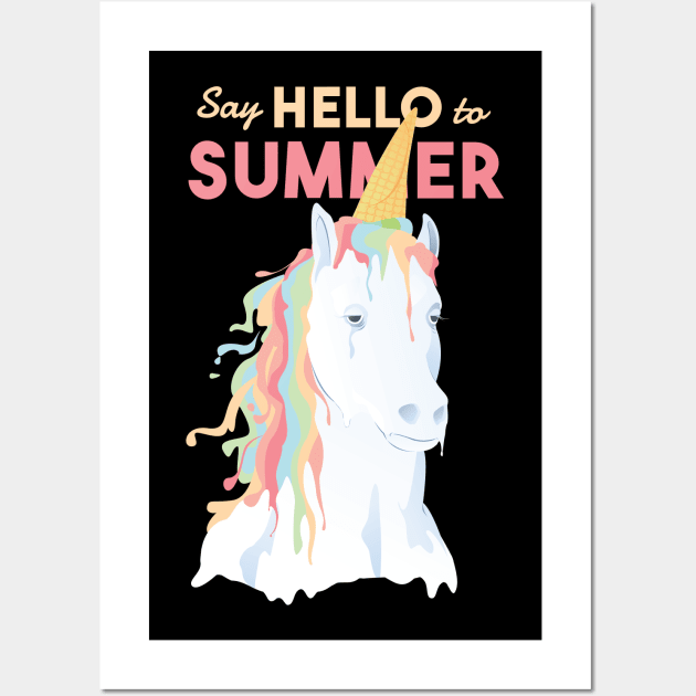 Hello Summer Unicorn Cream Wall Art by LR_Collections